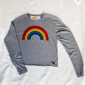 Aviator Nation Rainbow long sleeve boyfriend T heather gray S